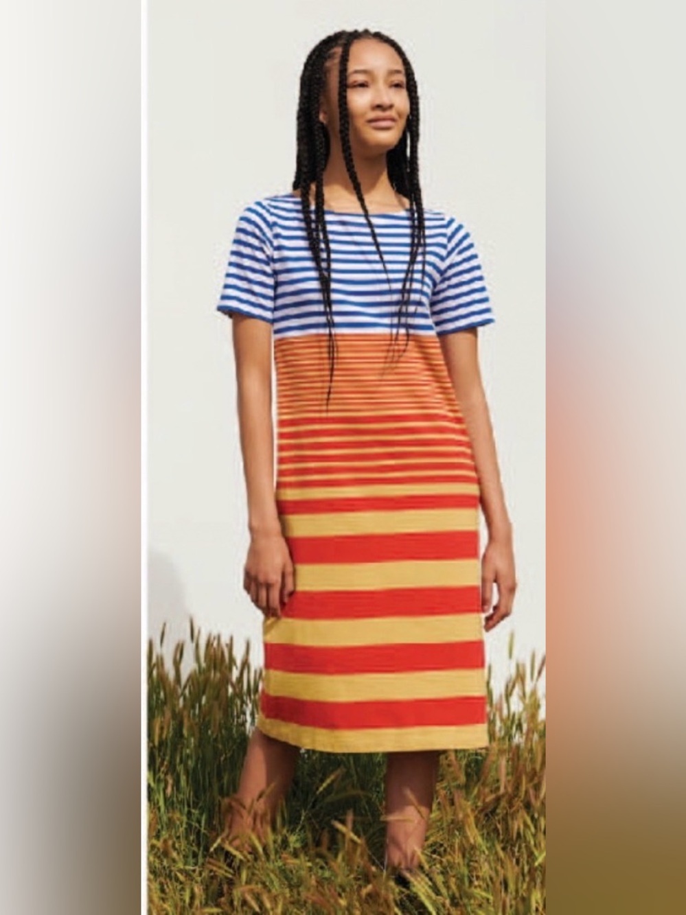 NWT MARNI X UNIQLO Striped Short Sleeve Midi Dress Preppy Nautical Beachy size S